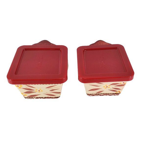 Temptations Set/2 Old World Cranberry Ramekins w/Lids Baking Ovenware Leftovers - Picture 5 of 11